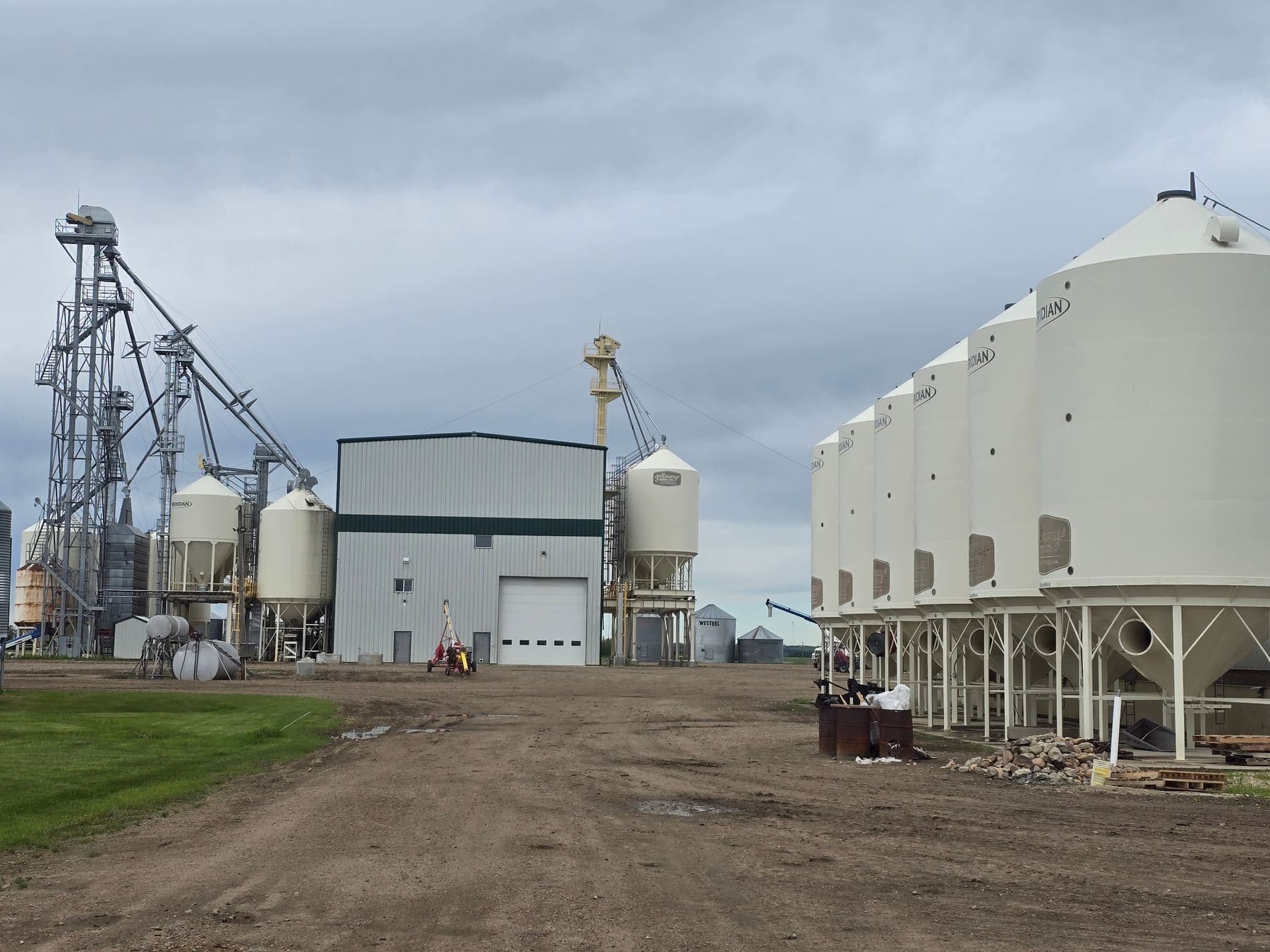 Galloway Seeds hopper bins at the cleaning plant