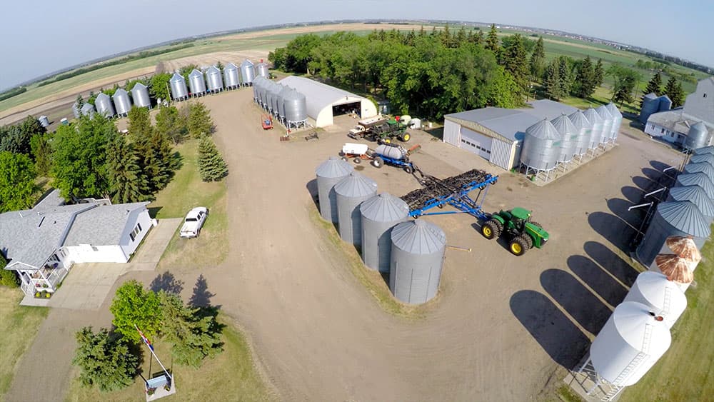 Aerial view of the Galloway Seeds farm yard near Fort Saskatchewan